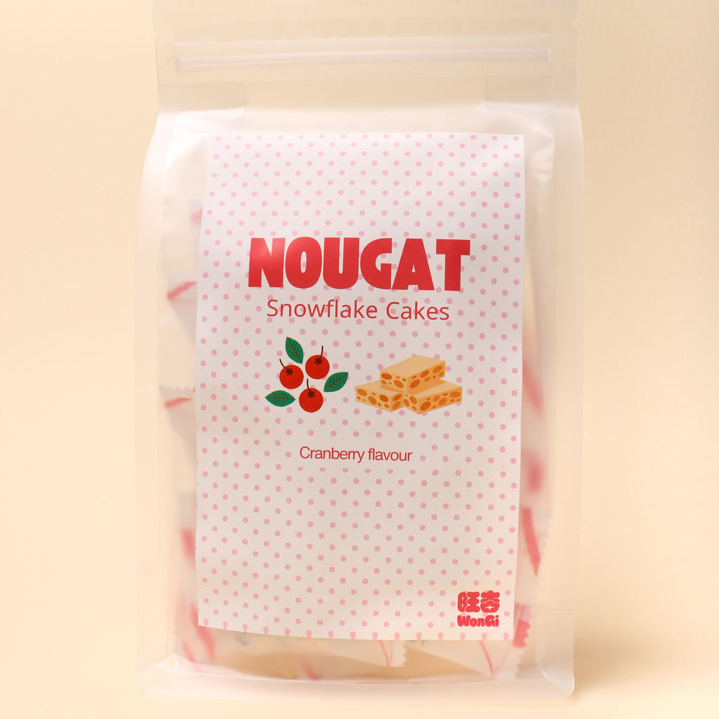 Taiwanese nougat snowflake cakes with crackers and cranberries